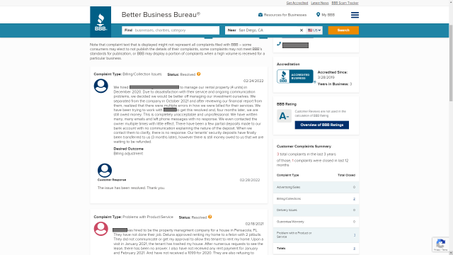 Better Business Bureau Review Example 2