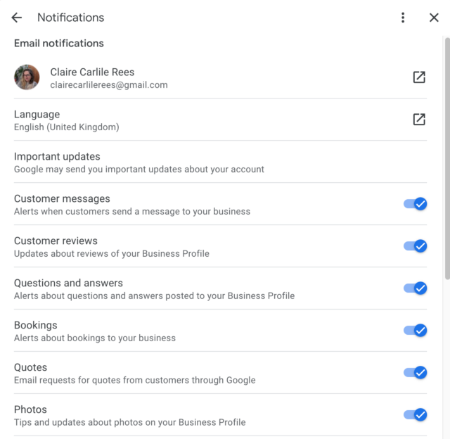 Google Business Profile Messaging and Chat - Email Notifications 