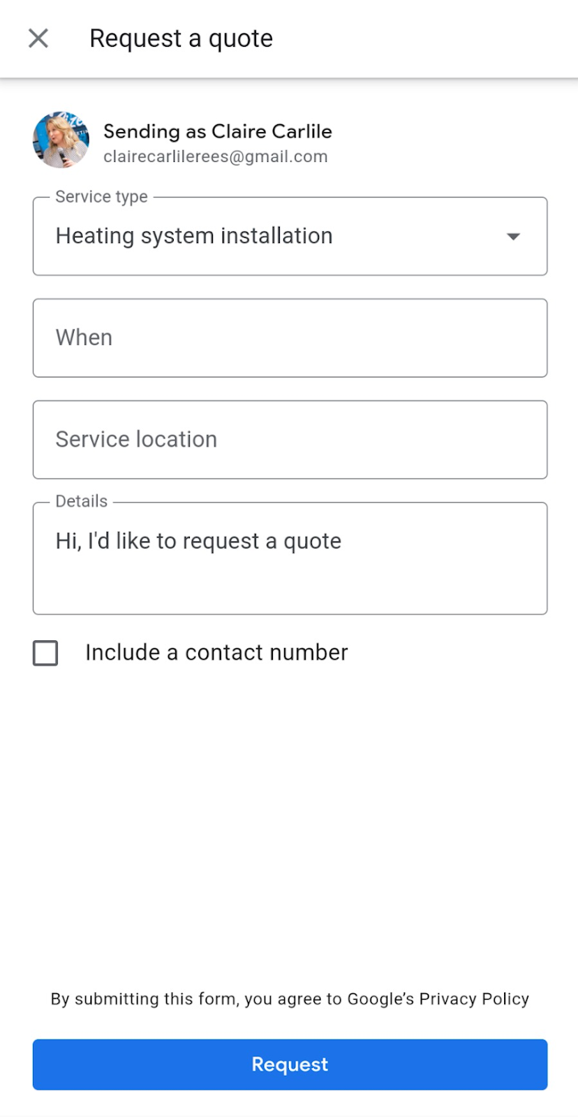 Request A Quote Form